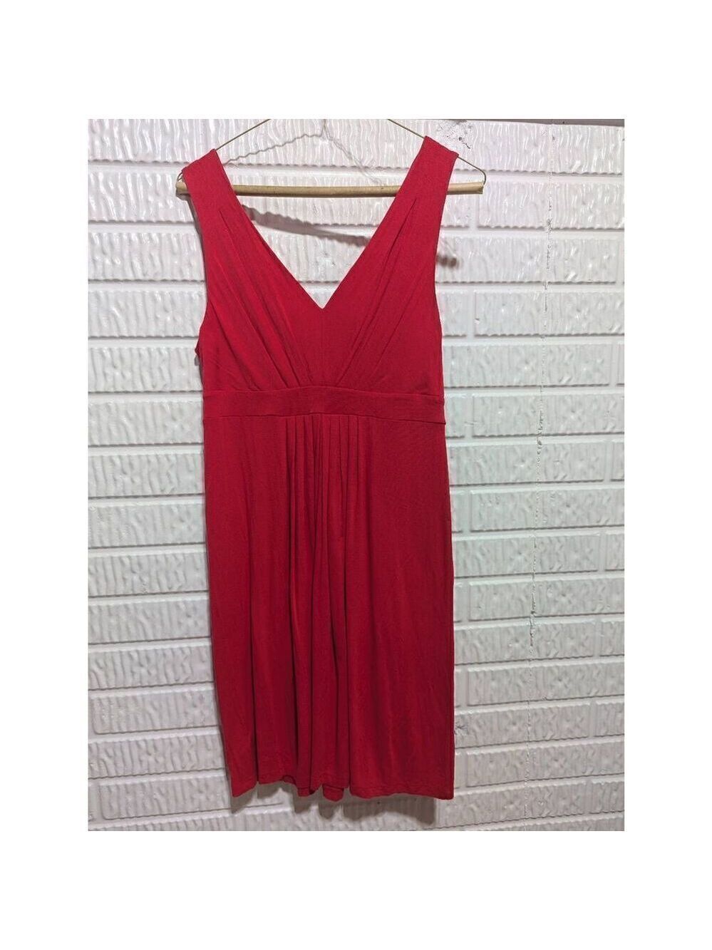 Loft Women's Red V-Neck Front & V-Back Pullover Sleeveless Midi Dress Size S